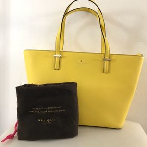 Kate Spade Yellow Smooth Leather Tote Handbag Bag
